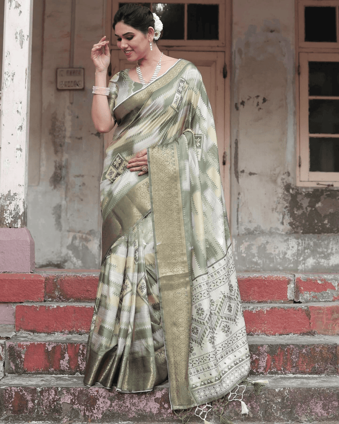 Demanding Light Green Colored Jacquard Silk Saree