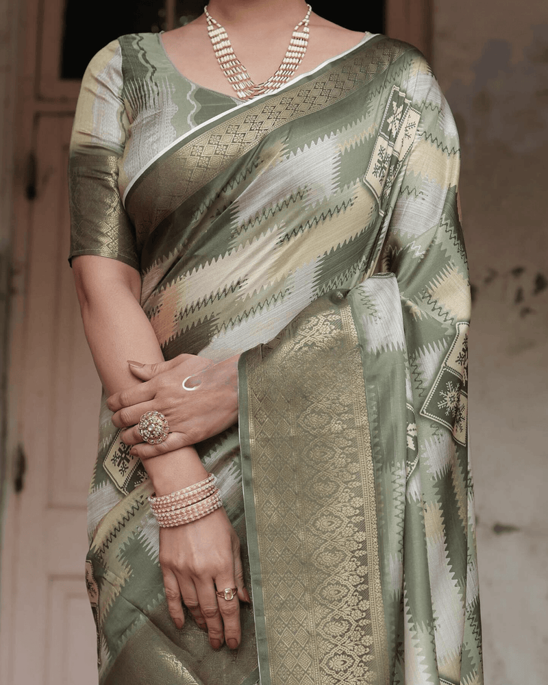 Demanding Light Green Colored Jacquard Silk Saree - Ibis Fab