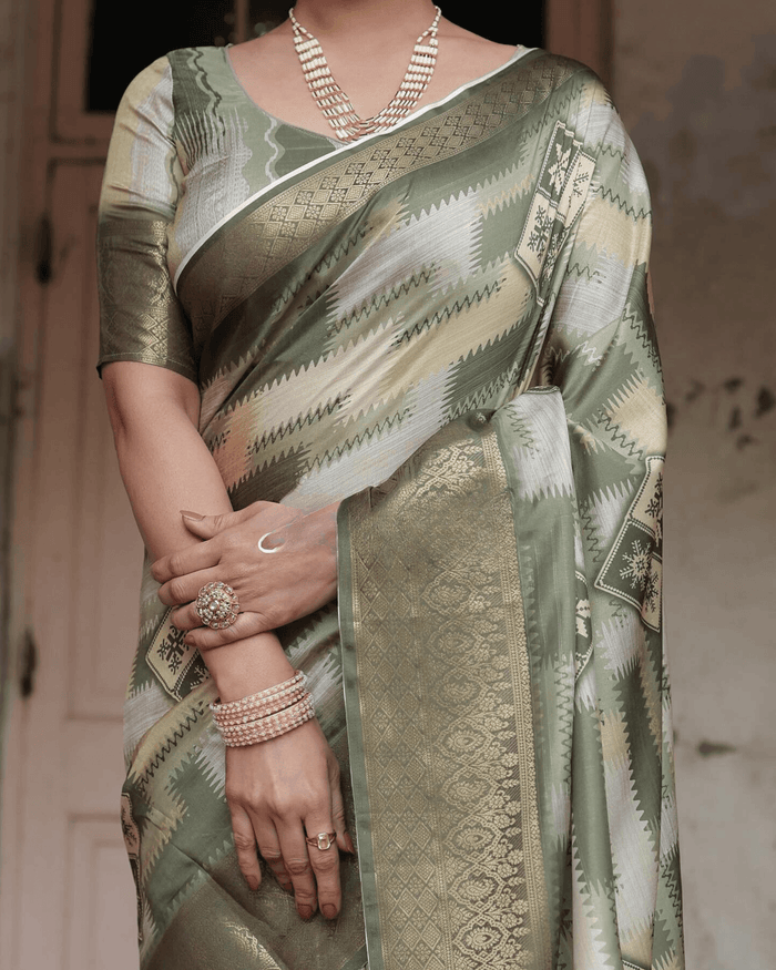 Demanding Light Green Colored Jacquard Silk Saree