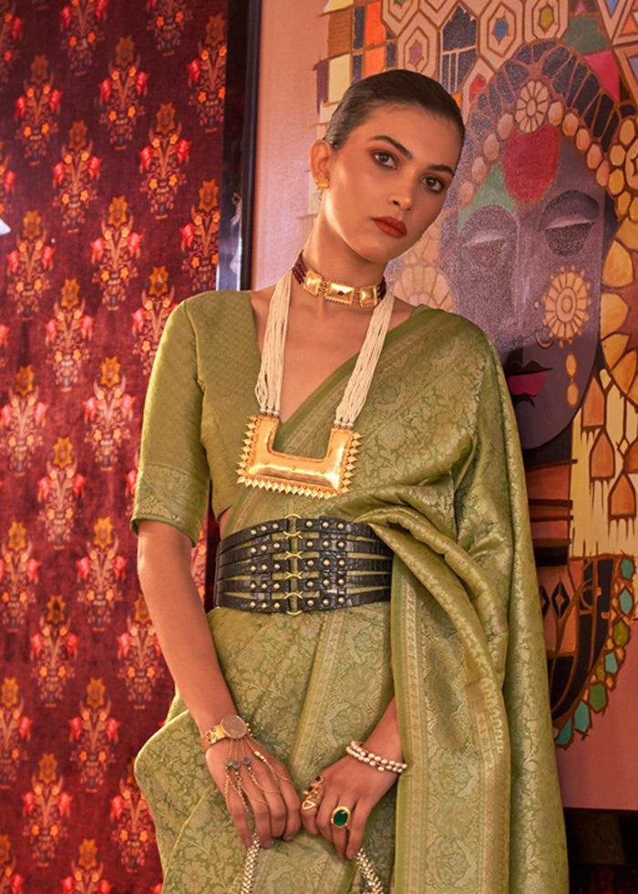 Demanding Pista Colored Printed Pure Soft Silk Saree