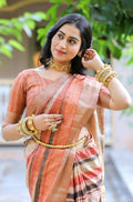 Desiring Orange Colored Cotton Linen Designer Printed Saree