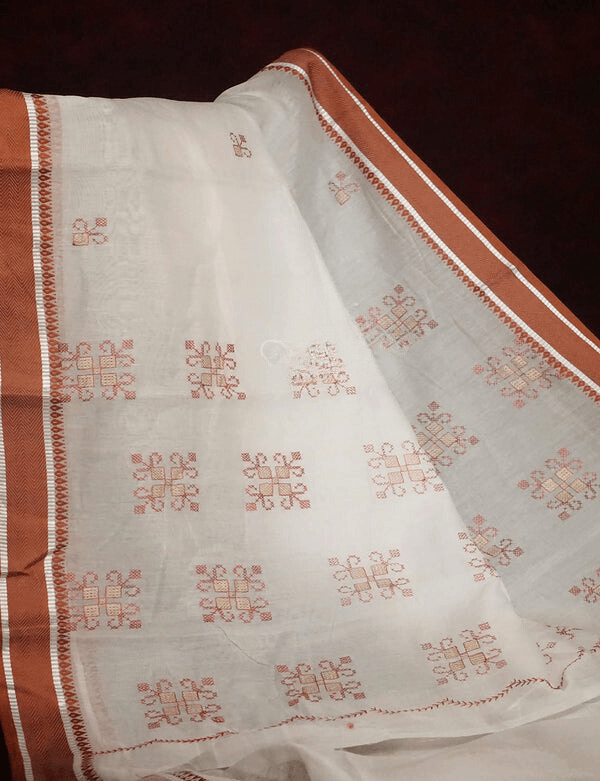 Desiring White Colored Cotton Linen Designer Printed Saree - Ibis Fab