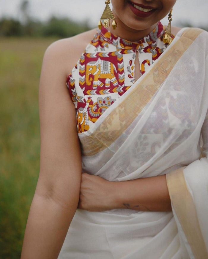 estival Saree in White Soft Linen Silk With Wooven Pallu and Blouse