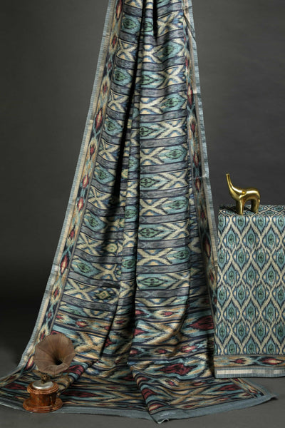 Extremely Multi Colored Cotton Linen Designer Printed Saree - Ibis Fab