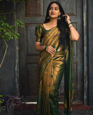 fabulous Dark Green Jacquard Soft Lichi Silk Saree