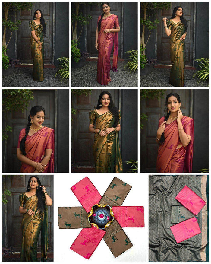 fabulous Dark Green Jacquard Soft Lichi Silk Saree