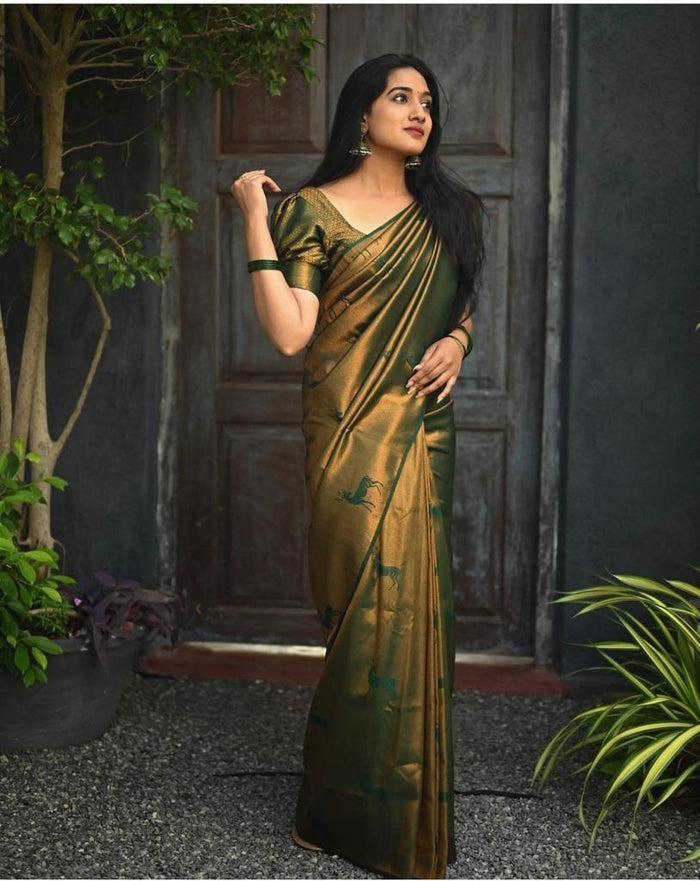 fabulous Dark Green Jacquard Soft Lichi Silk Saree