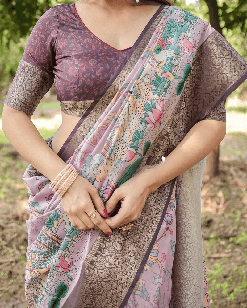 Fantastic Light Purple Colored Jacquard Silk Saree With Zari Border Blouse - Ibis Fab