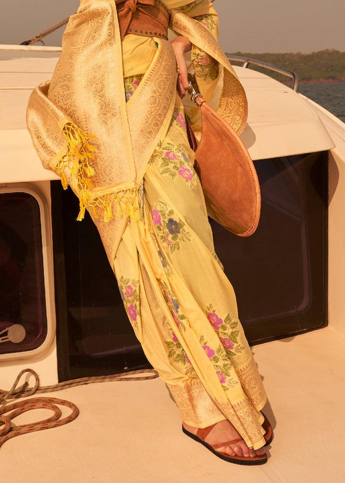 Fantastic Yellow Colored Printed Pure Soft Silk Saree