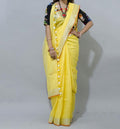 Fenugreek Yellow Colour Women's Plain Linen Saree With Casual wear
