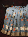 Flaunt Gray Colored Cotton Linen Designer Printed Saree