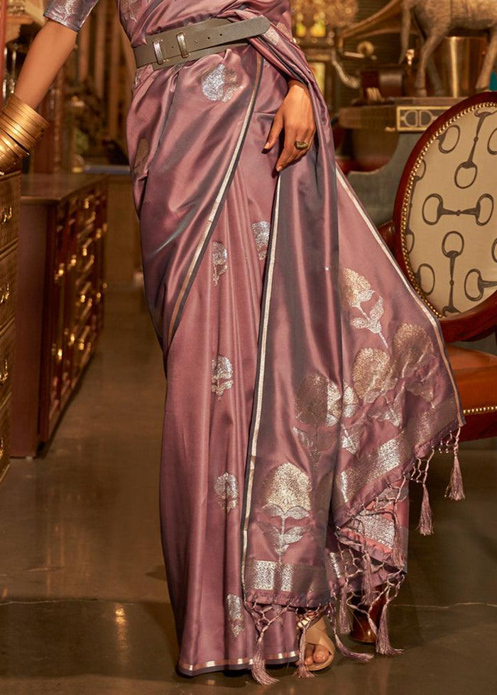Glossy Purple Colored Printed Pure Soft Silk Saree