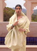 Graceful Light Yellow Colored Printed Pure Soft Silk Saree