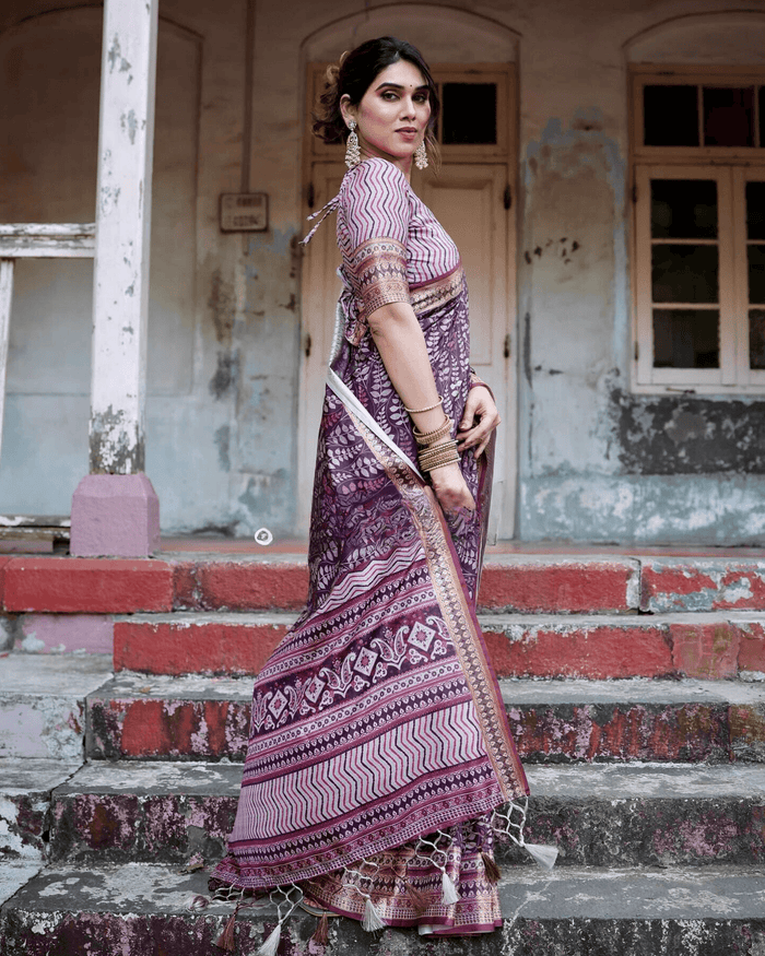 Graceful Purple Colored Jacquard Silk Saree