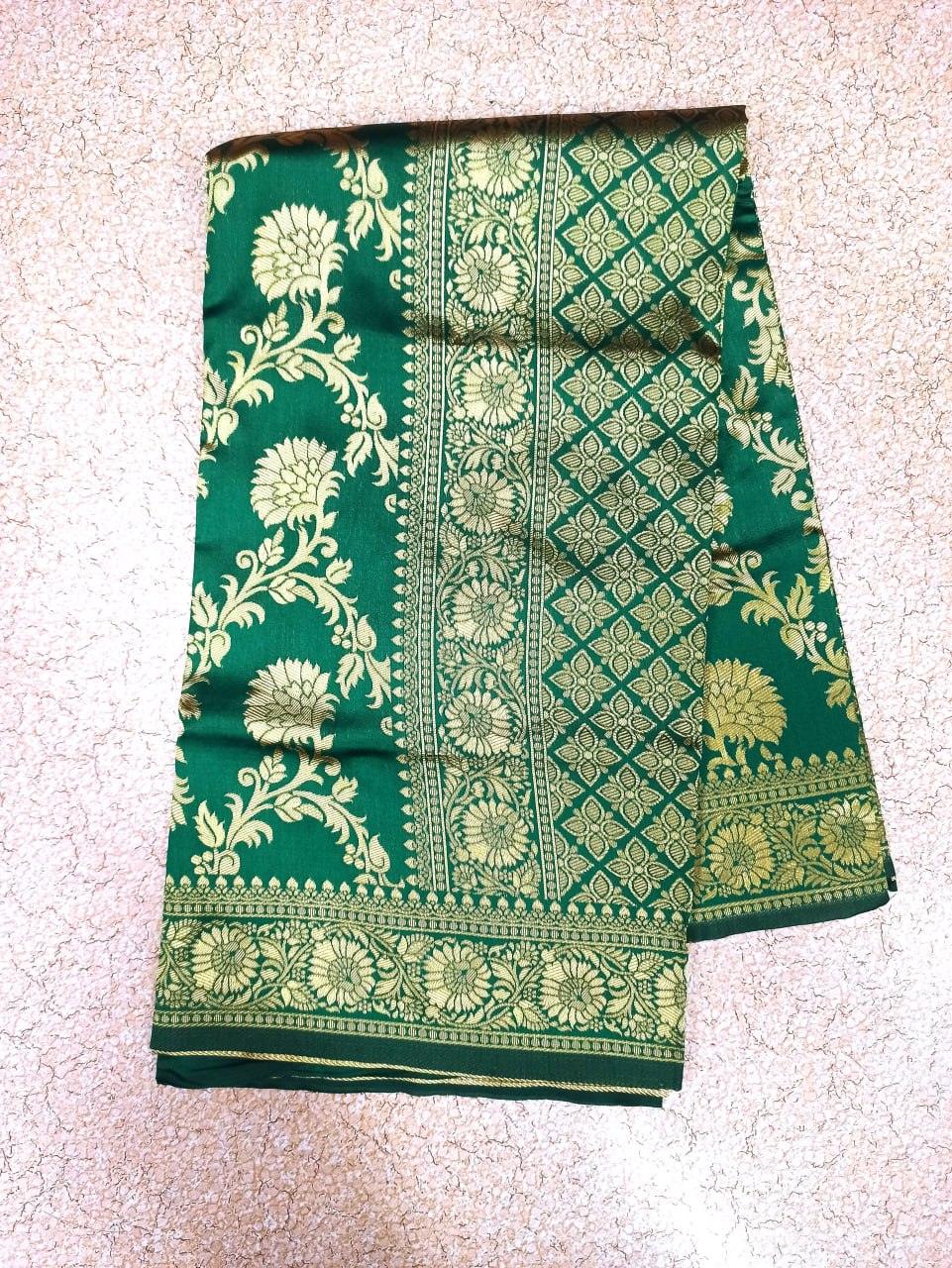 Green Banarasi Silk Saree - Ibis Fab