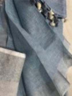 Grey Colour Women's Plain Linen Saree With Party Wear - Ibis Fab