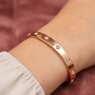 Elegant Rose Gold Crystal Studded Bangle Bracelet for Women