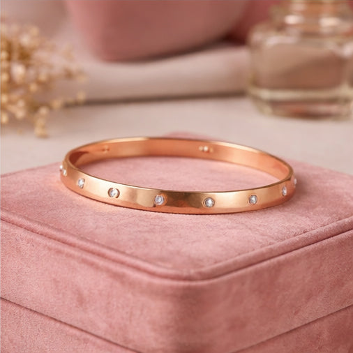Elegant Rose Gold Crystal Studded Bangle Bracelet for Women