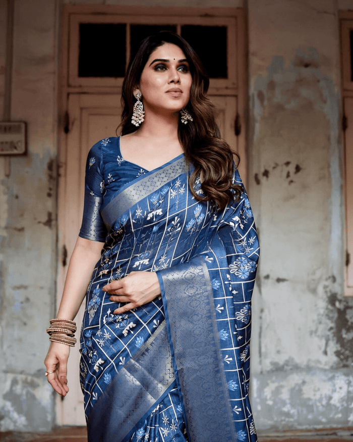 Impressive Navy Blue Color Jacquard Silk Saree