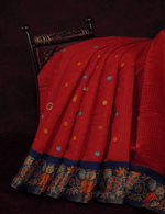 Impressive Red Colored Cotton Linen Designer Printed Saree - Ibis Fab