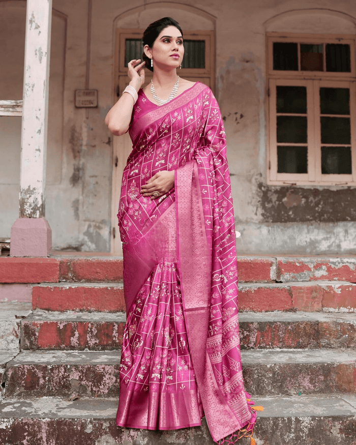 Innovative Rani Pink Color Jacquard Silk Saree