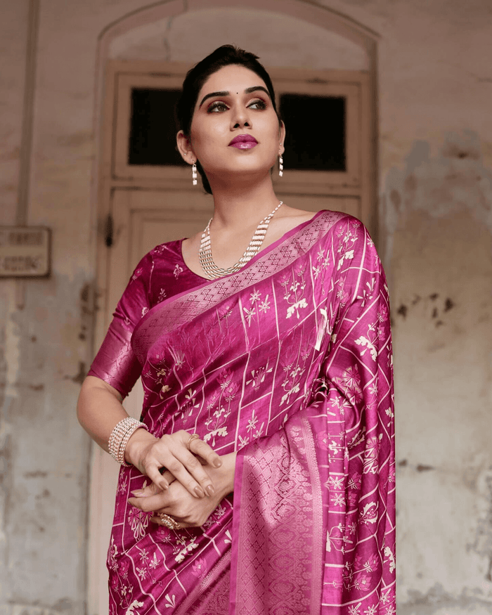 Innovative Rani Pink Color Jacquard Silk Saree
