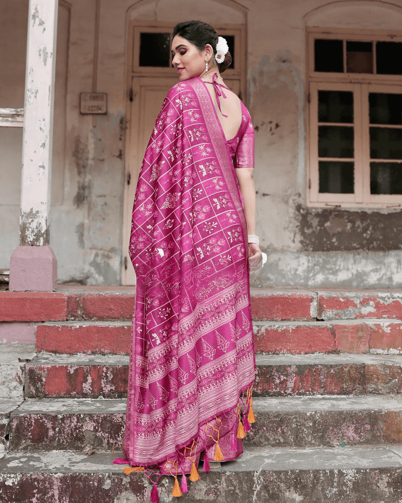 Innovative Rani Pink Color Jacquard Silk Saree - Ibis Fab