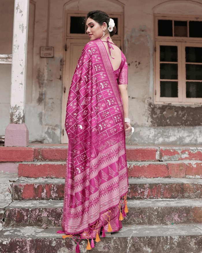 Innovative Rani Pink Color Jacquard Silk Saree