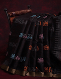 Intricate Black Colored Cotton Linen Designer Printed Saree
