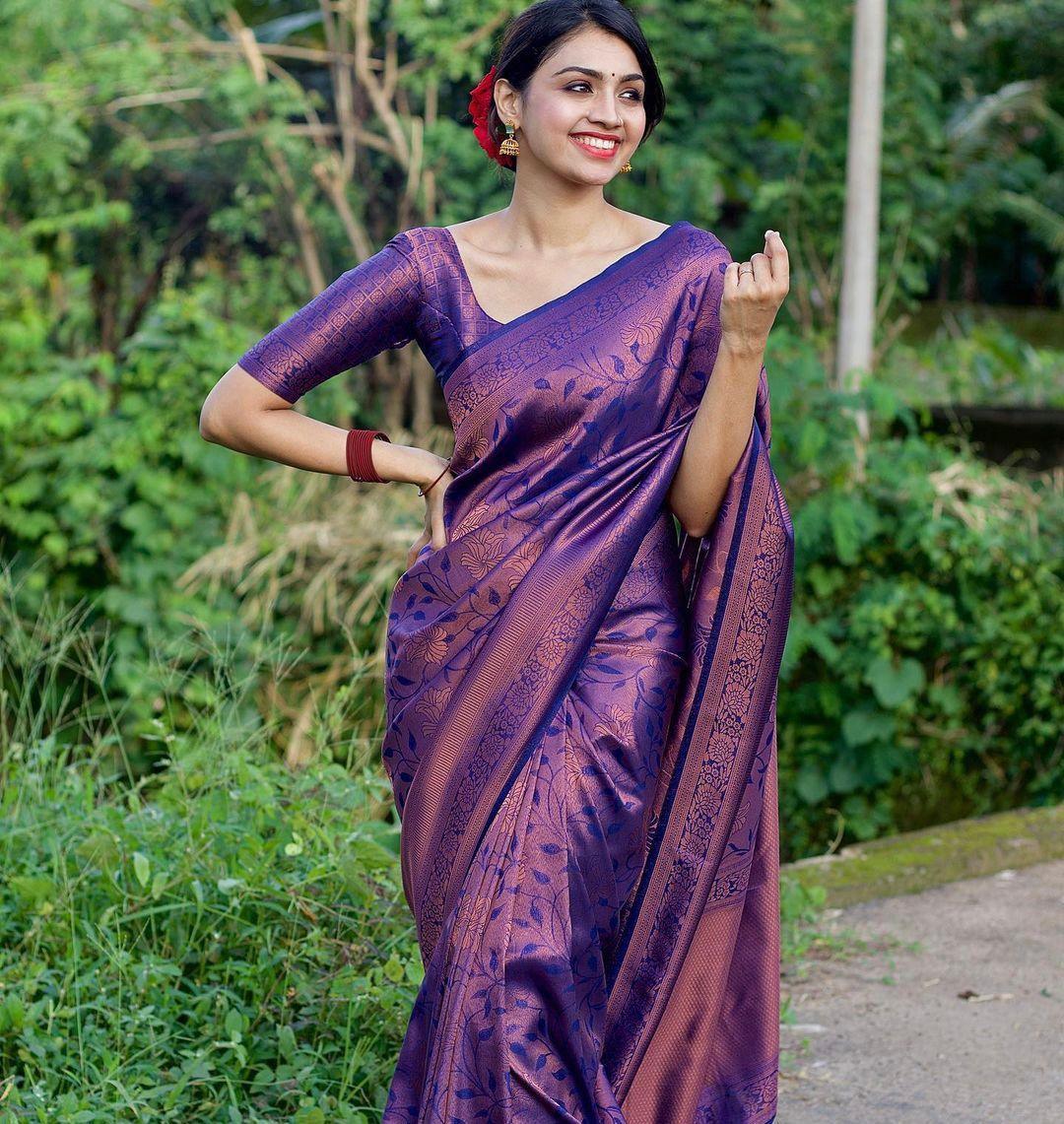 Jacquard Silk Sarees Dark Wine Colour, Wedding wear - Ibis Fab