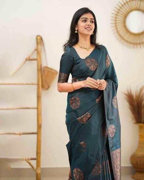 Jacquard Silk Sarees Rama Colour, casual wear - Ibis Fab