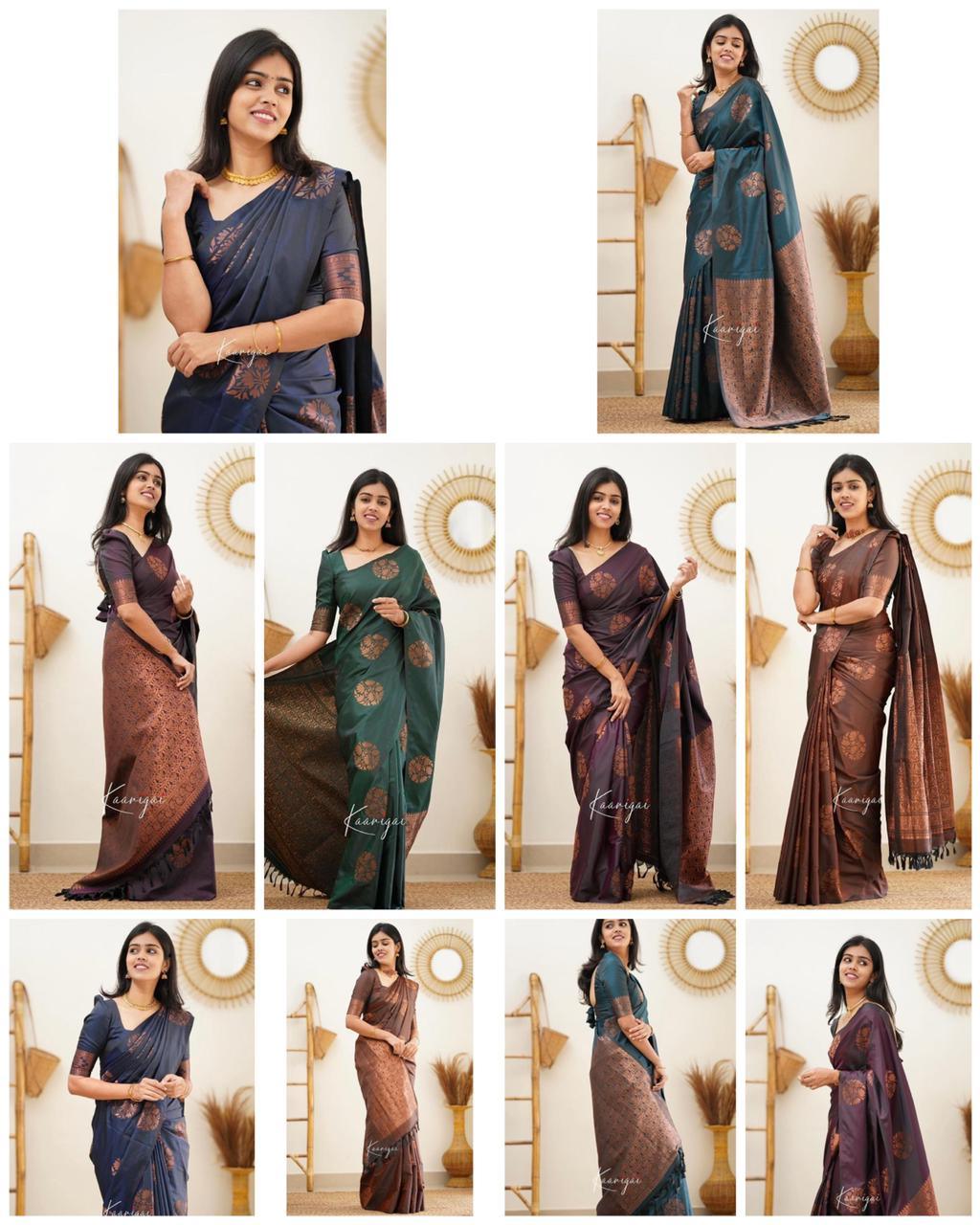 Jacquard Silk Sarees Rama Colour, casual wear - Ibis Fab