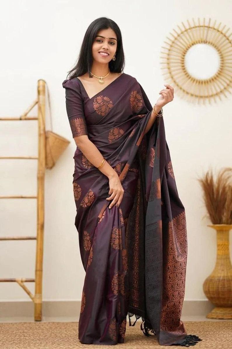 Jacquard Silk Sarees Wine Colour, casual wear - Ibis Fab