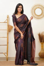 Jacquard Silk Sarees Wine Colour, casual wear - Ibis Fab