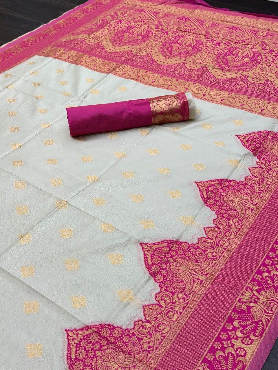 Kanjeevaram Saree with Contrast Border - Ibis Fab