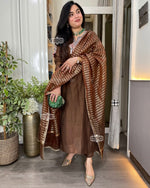 Brown Mul Chanderi Embroidered Kurta Set