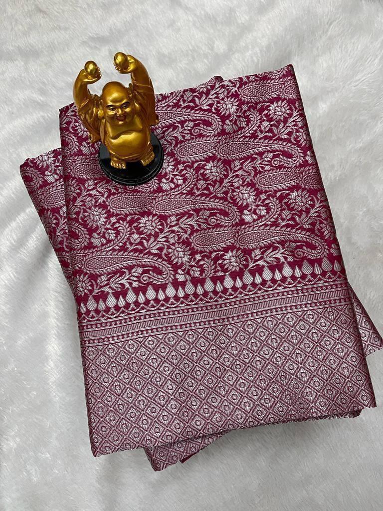 Latest Launched Dark Maroon Soft Lichi Silk Saree - Ibis Fab