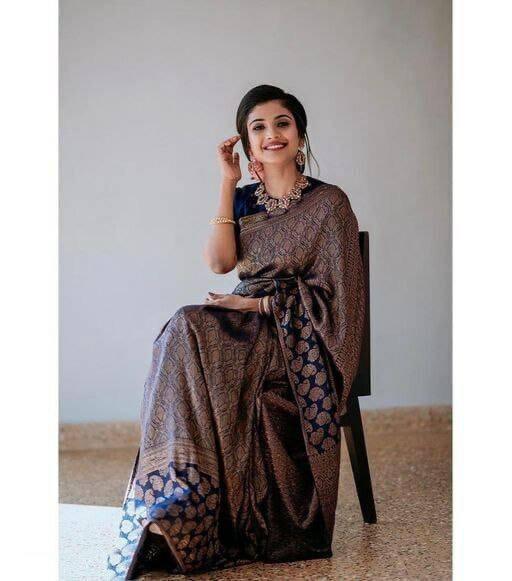 Latest Launched Night Blue Soft Lichi Silk Saree - Ibis Fab