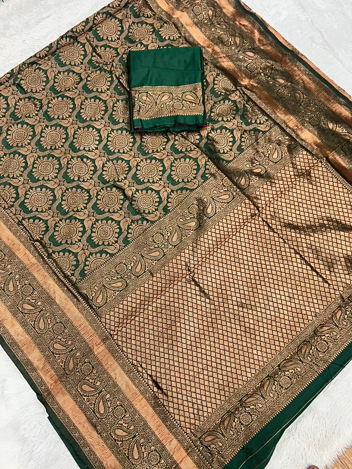 Mahendi Green Jacquard Saree – Elegant & Ethnic Indian Wear
