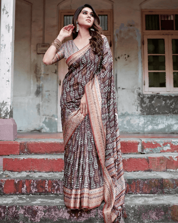 Majesty Brown Colored Jacquard Silk Saree