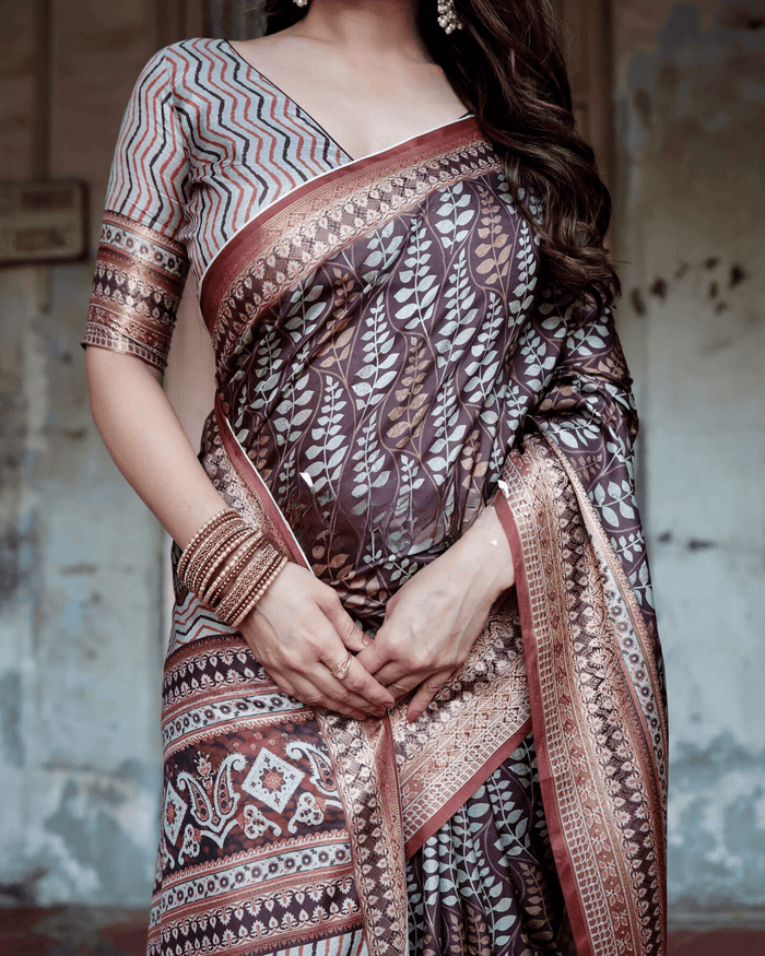 Majesty Brown Colored Jacquard Silk Saree