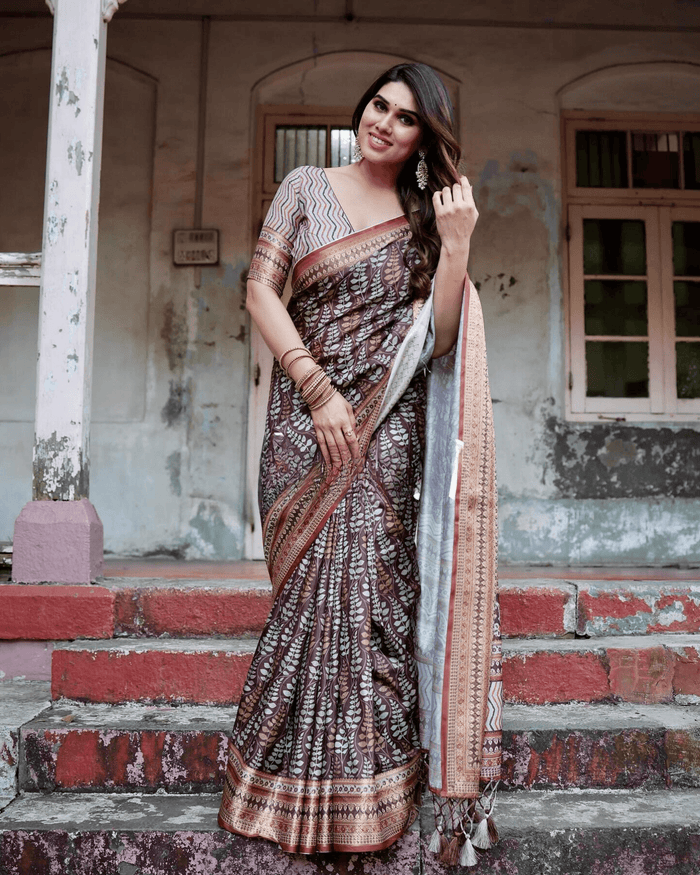 Majesty Brown Colored Jacquard Silk Saree