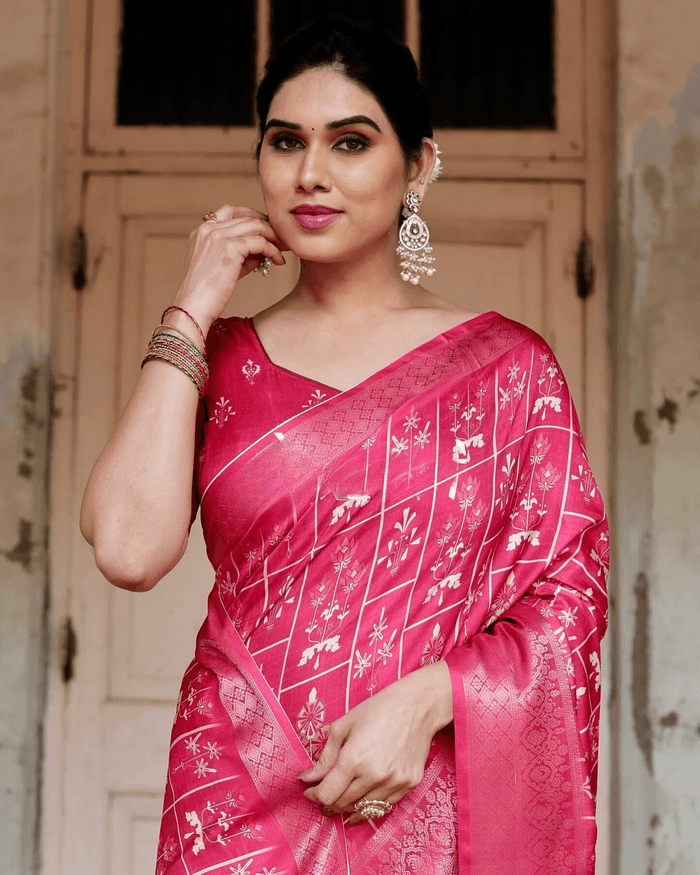 Majesty Pink Color Jacquard Silk Saree