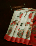 Marvellous Pista Colored Cotton Linen Designer Printed Saree