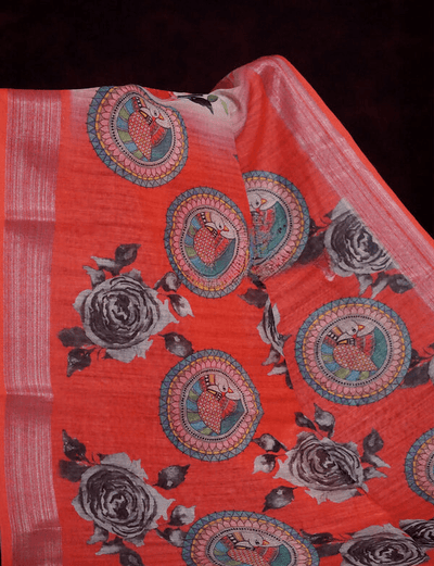 Marvellous Pista Colored Cotton Linen Designer Printed Saree - Ibis Fab