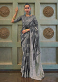 Mesmerising Gray Colored Printed Pure Soft Silk Saree