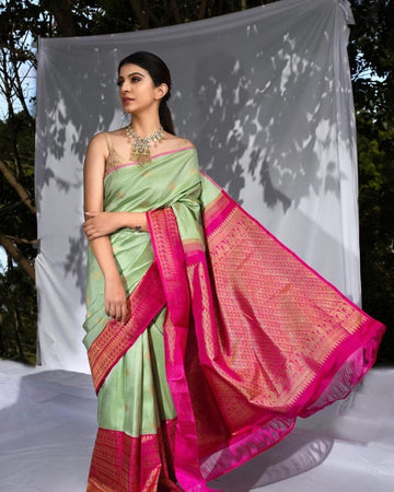 Mint Green Cotton Silk Ilkal Saree