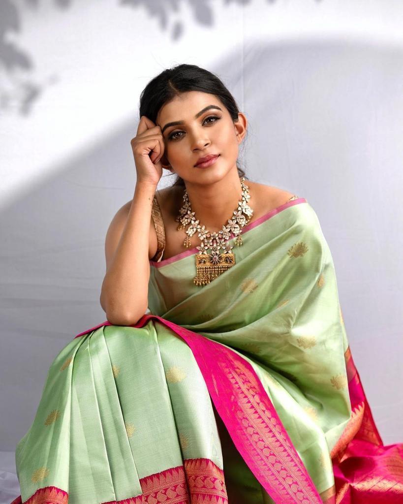 Mint Green Cotton Silk Ilkal Saree - Ibis Fab