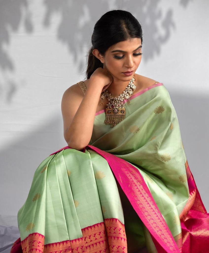 Mint Green Cotton Silk Ilkal Saree - Ibis Fab