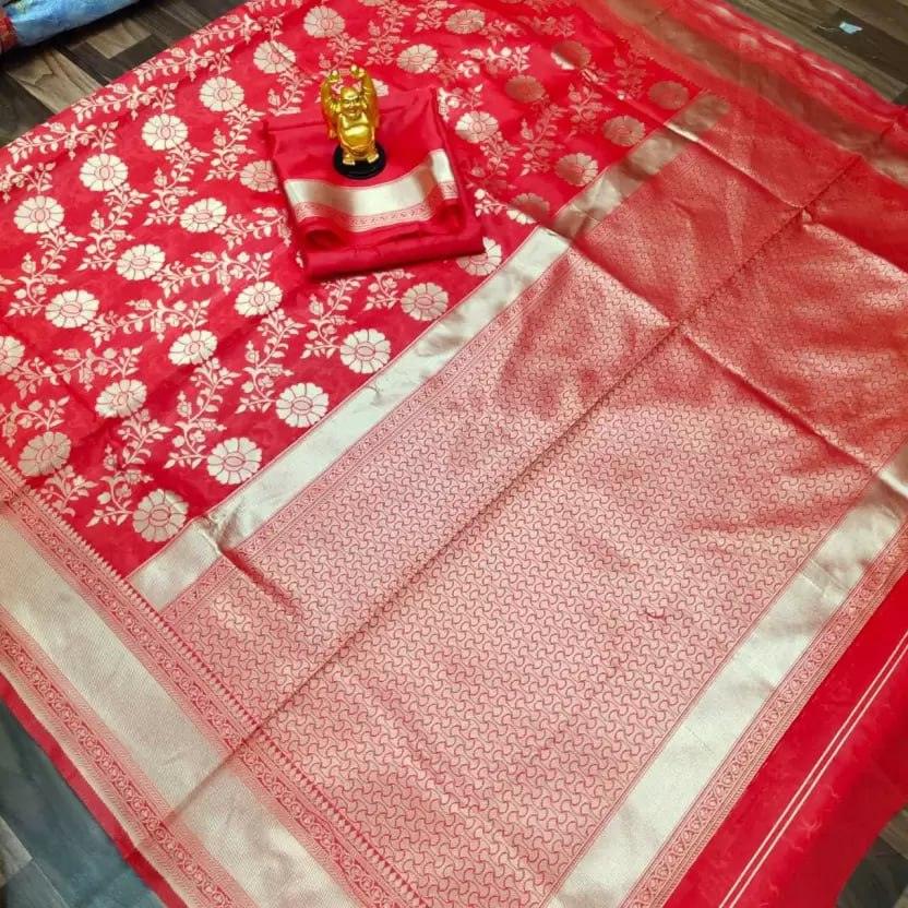 Mirchi Red Pure Lichi Silk Saree For Wedding Special - Ibis Fab